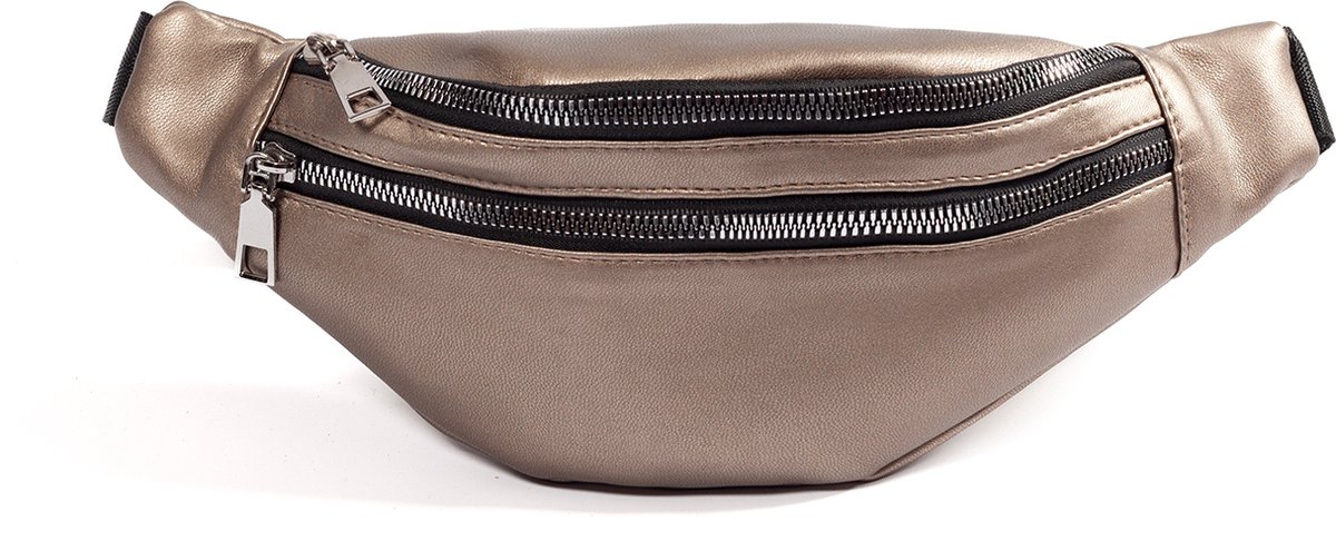 KIMU® Heuptas Brons 2 Ritsen - Fanny Pack met Twee Vakken - Zwarte Band - Tasje Heuptasje Brons Bruin Festival