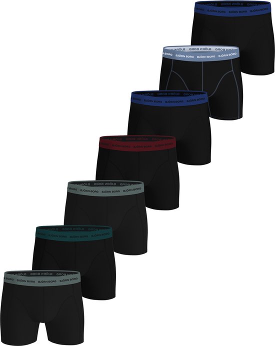Boxer Björn Borg en Cotton stretch pour homme - Zwart/Vert/ Blauw/Rouge - Lot de 7 pièces - Sous-vêtements homme - Boxer en coton - Taille L