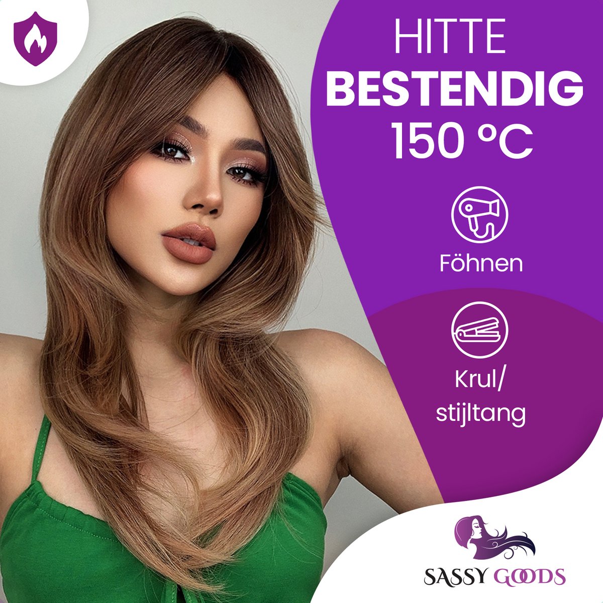 SassyGoods Bruine Pruik - Pruiken Dames Lang Haar - Verstelbaar - Wasbaar - Licht Bruin - 60 cm — afbeelding 9