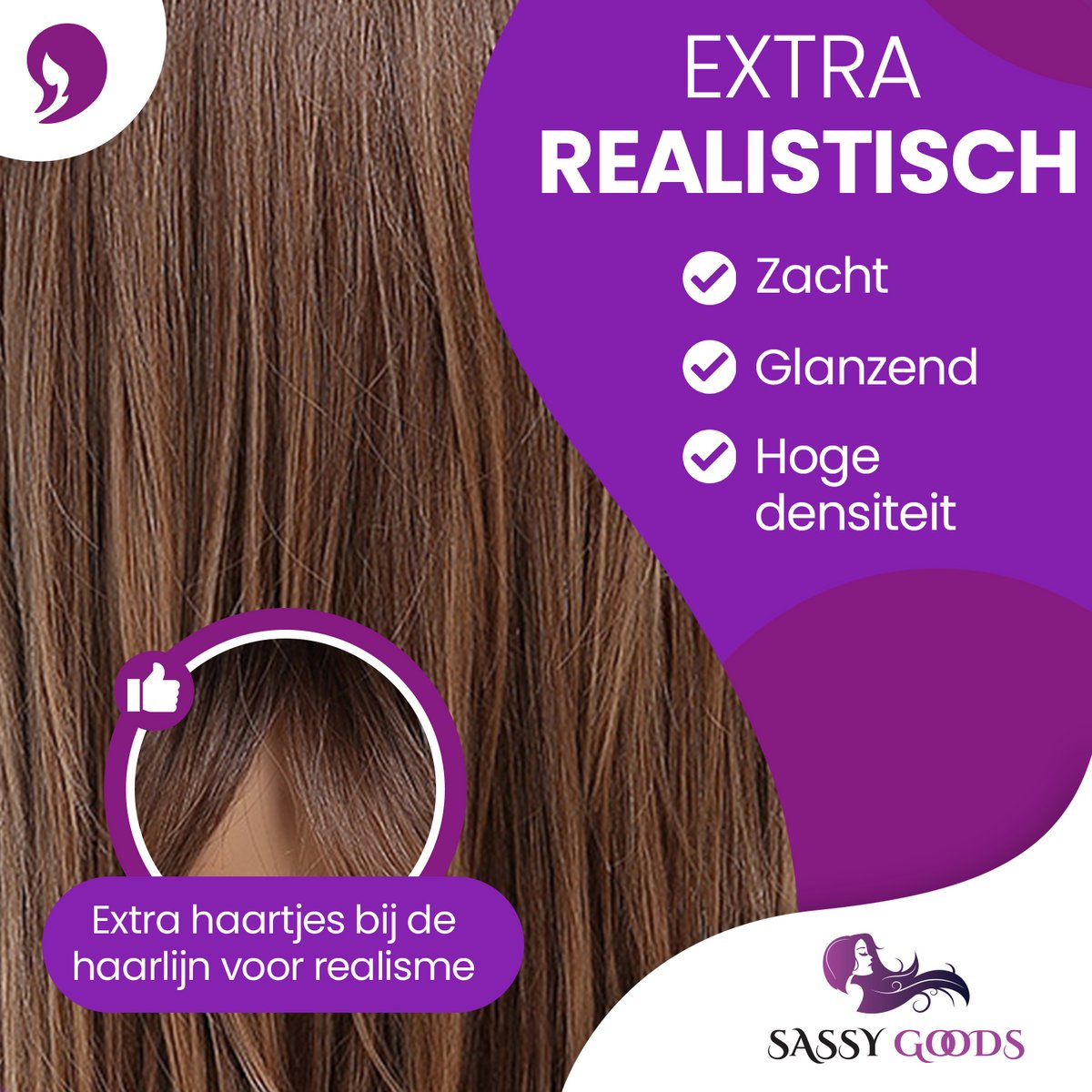 SassyGoods Bruine Pruik - Pruiken Dames Lang Haar - Verstelbaar - Wasbaar - Licht Bruin - 60 cm — afbeelding 5