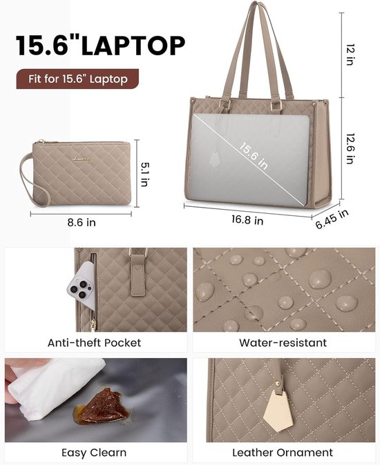 MATEIN Laptopbag voor dames met geïsoleerd lunchcompartiment