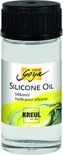 Flesje SOLO Goya Silicone Oil met zwarte dop. Op het etiket staat groene, gele en zwarte verf. Kreul seit 1838.