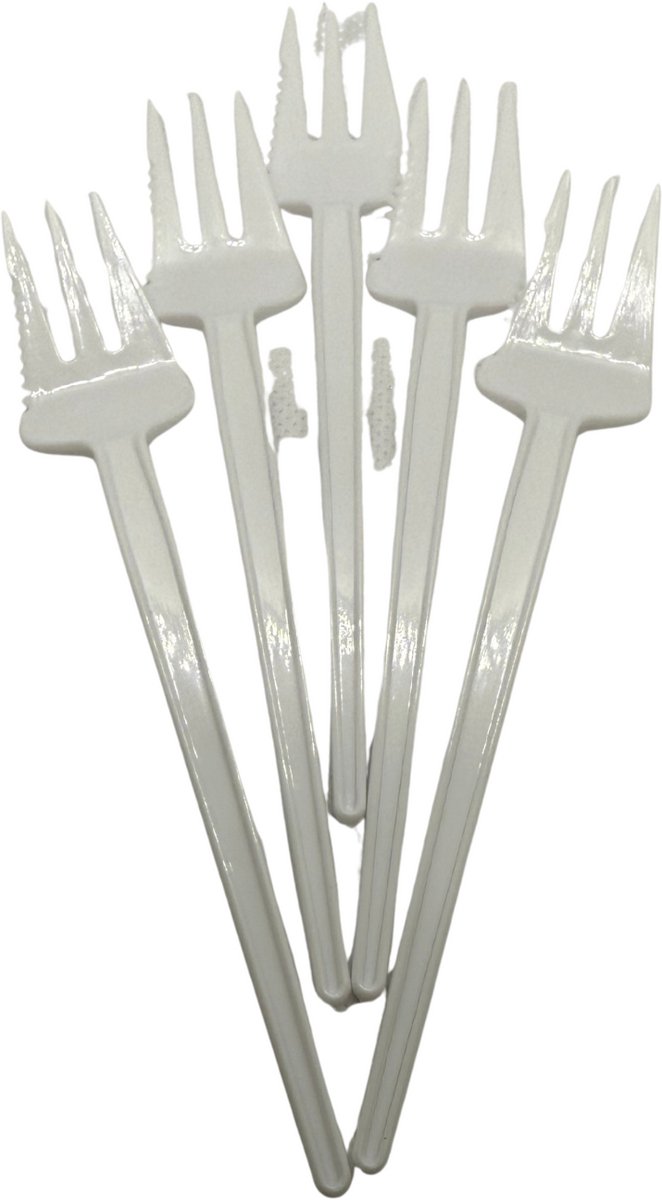 Herbruikbare Snackvorkjes met Snijrand – Wit – PS Materiaal – 14 cm – 100 stuks – Stevig & Handig – Voor Snacks & Catering