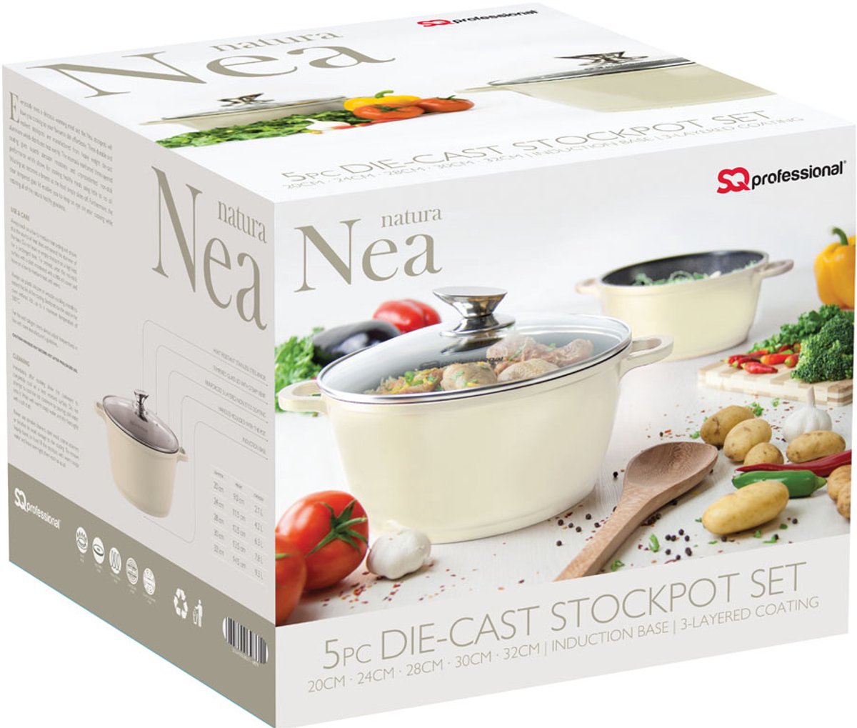 SQ Professional Nea - Non-Stick Stockpot Set - 5 delige - Natura Cream
