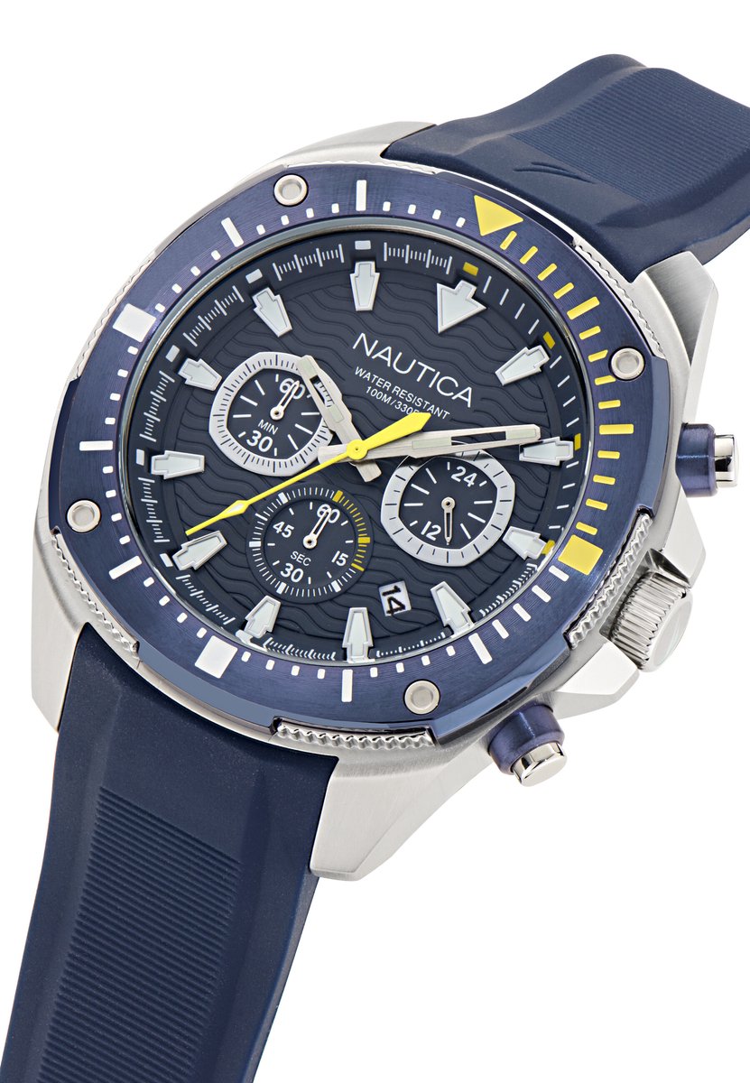 Nautica Nct Bluesail Quartz Analoog Horloge Blauw Material 100% Roestvrij Staal 100% Siliconaarmband 46 mm NAPBSF501, NAPBSF502, NAPBSF503