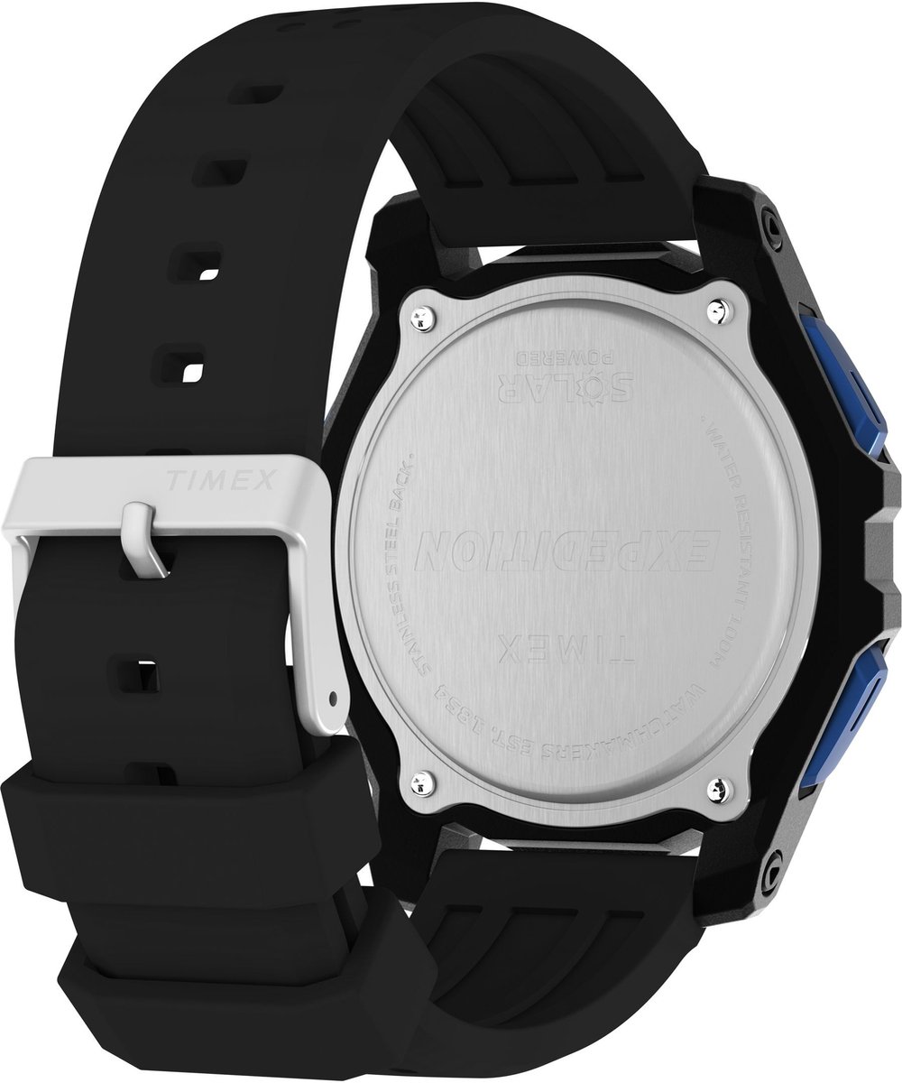 Timex Expedition Ridge Solar Quartz Chronograaf Horloge Zwart Kast: 100% Polycarbonate | Armband 100% Siliconen 49 mm TW4B33700AJ, TW4B33900AJ