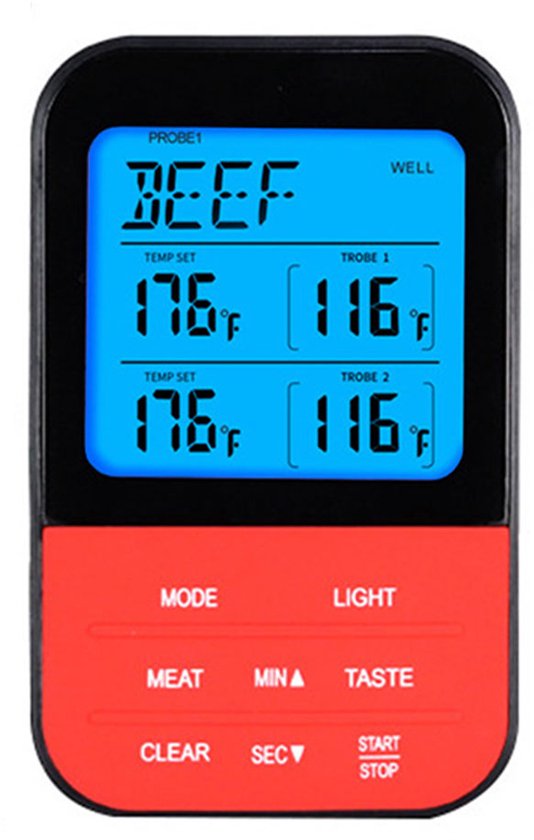 Retoo Grillthermometer, digitaal thermometer, draadloos, roosterthermometer, vleesthermometer, oventhermometer voor grillen, bakken, braden, BBQ, temperatuurbereik tot 250°C, ovensonde 1M