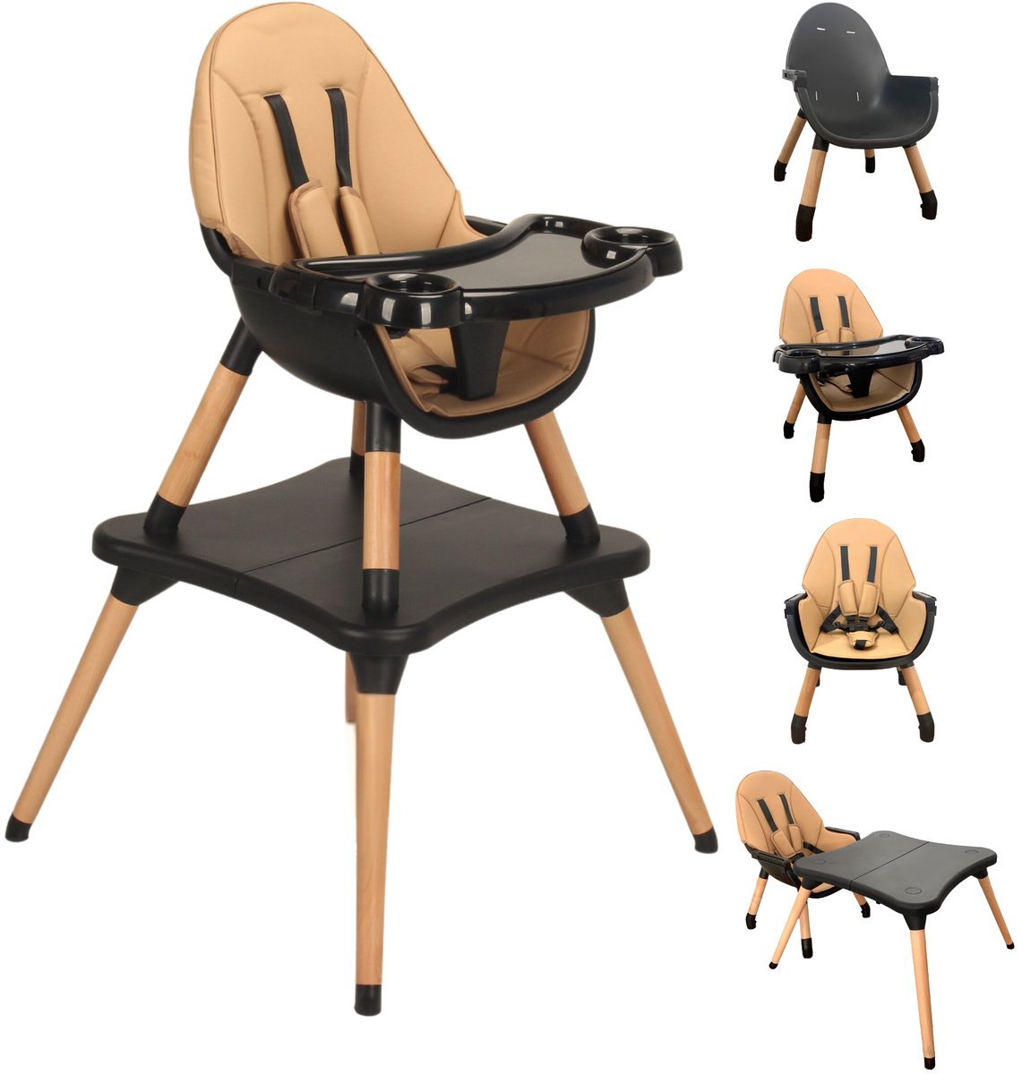 Bol.com ComfyKidz® 5-in-1 Meegroeistoel met Speeltafel | Houten Eetstoel Baby & Peuterstoel | BPA-vrij | Zwart | 6 Maanden tot 6... aanbieding