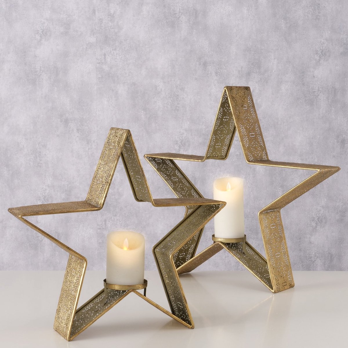 Boltze Ster - Kandelaar - Decoratie - 2 set - Goud - Metaal - 50cm.