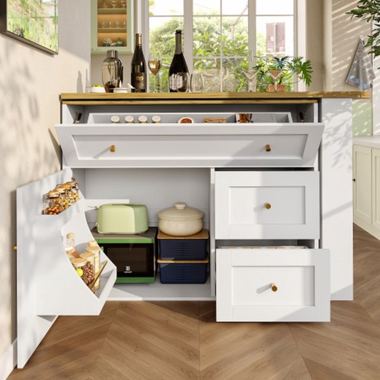 Soweiz Moderne en mobiele tafel, uittrekbaar met opbergruimte, telescopische tafel met led, voor bar/bistro Alto (138-204 x 39 x 105 cm) (wit
