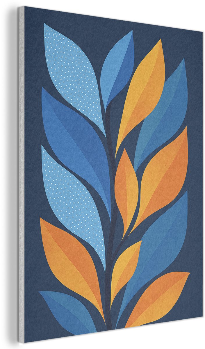 Akoestisch wandpaneel 50x70 cm - Vilt schilderij Abstract - Bladeren - Blauw - Akoestische panelen - Geluidsdempende wanddecoratie - Geluidsisolatie woonkamer - Muurdecoratie geluidspanelen