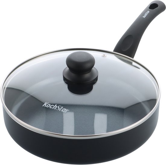 Sauteuse en céramique Kochstar Essenz avec couvercle - 26 cm - 3L L - Sans PFAS - Sauteuse pour induction - Revêtement antiadhésif en céramique - Poignée refroidissante - Compatible four jusqu'à 130 °C - Zwart