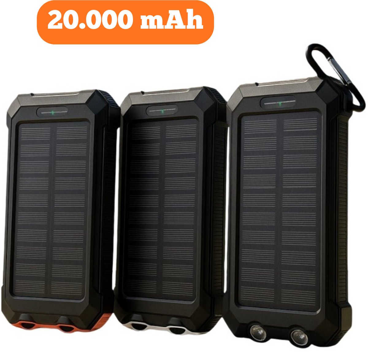 Solar Powerbank 20000 mAh - Zonneenergie - Powerbank Draadloos - Kompas - Zaklamp - Oplader - Noodpakket- USB-A/USB-C - Accu - Solar - €23,95