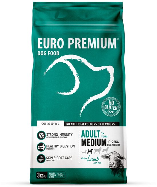Euro Premium Adult Medium Lamb & Rice 3 kg - Hond