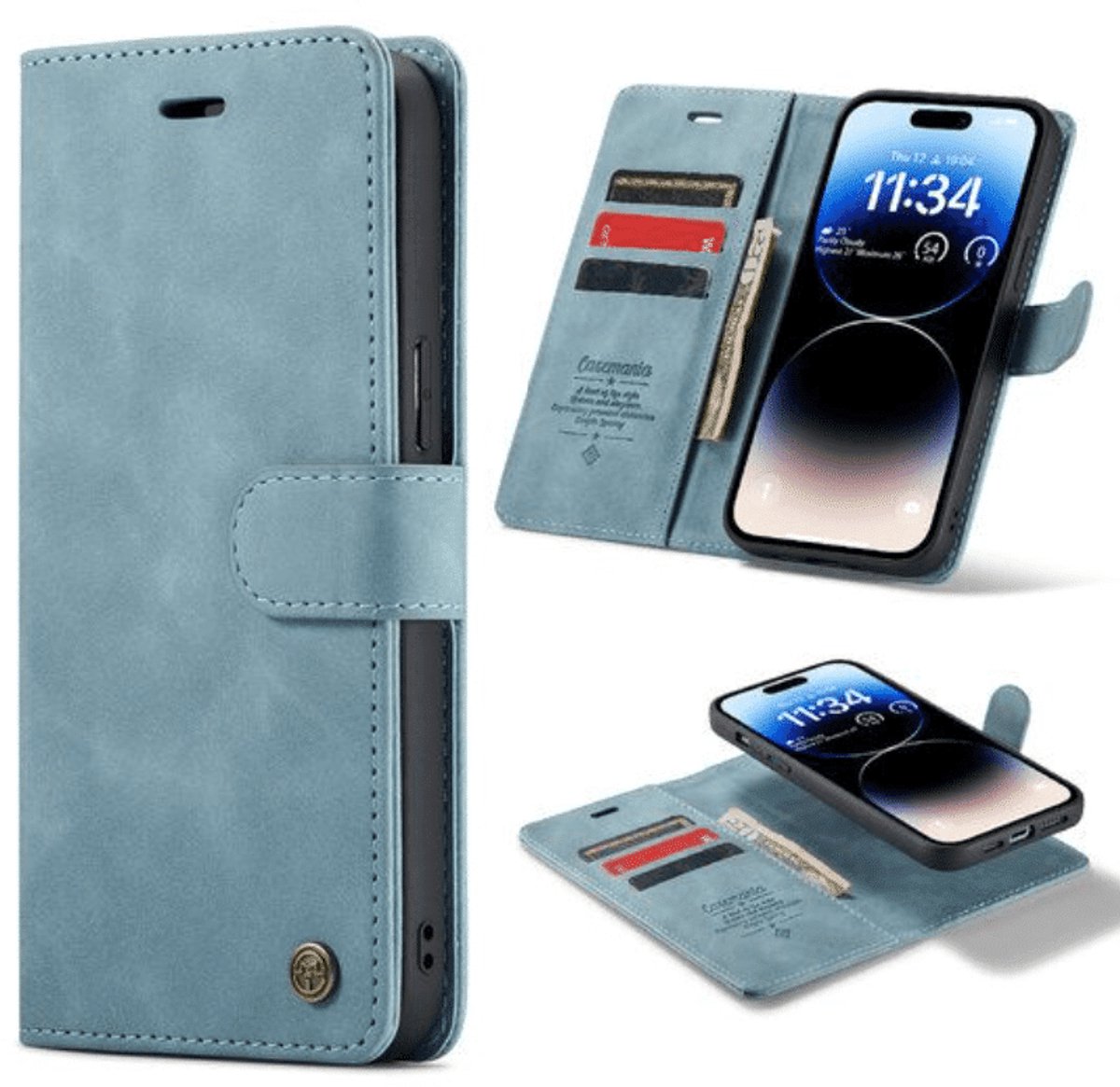 Casemania – iPhone 15 – 2 in 1 – Bookcase incl. Pasjeshouder – Lightblauw