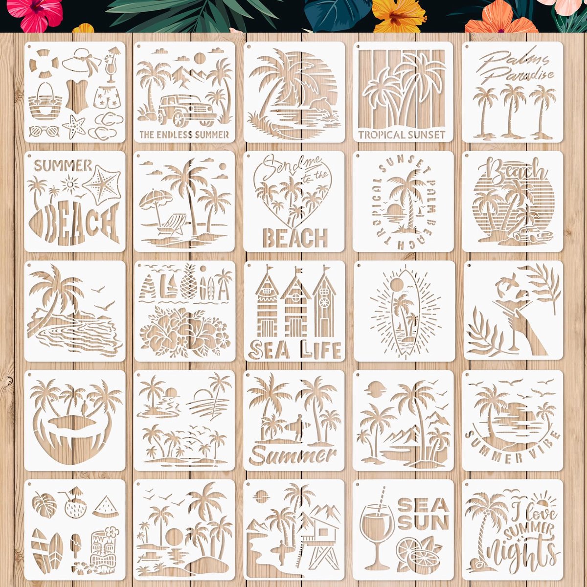 25 stuks schildersjablonen - zomerpalmsjablonen - herbruikbaar kunststof - ideaal voor kinderen
