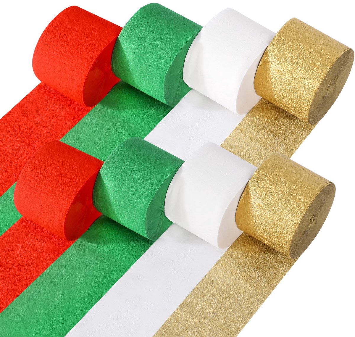 CrÃªpepapier Streamers 8 Rollen 200 Meter - Kerst Decoratie in Rood, Goud, Groen, Wit - 25x4,5 cm
