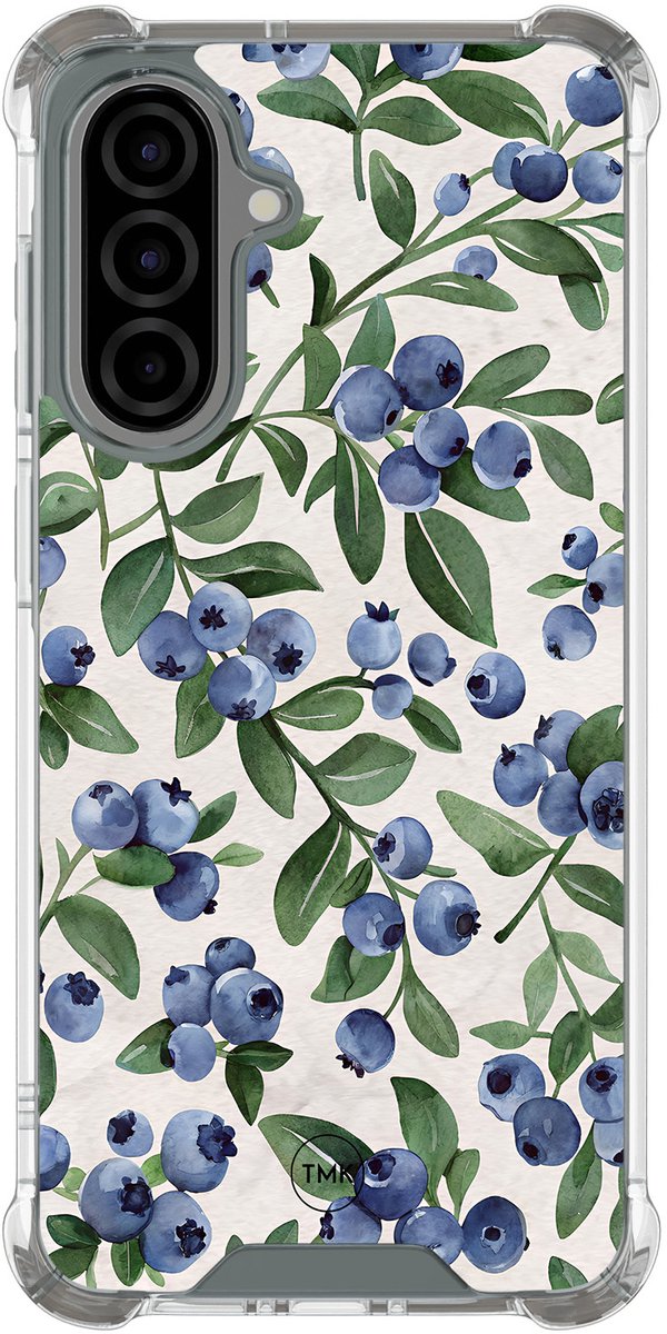 Shockproof hoesje geschikt voor Samsung Galaxy A56 - Blueberries - Schokbestendig - Verhoogde randen - TPU case - Extra Sterke Back Cover - Print - Transparant, Blauw