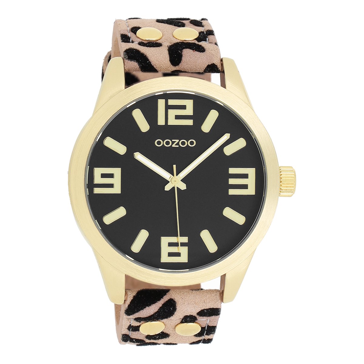 OOZOO Timepieces - Goudkleurig horloge met leren band - C1098