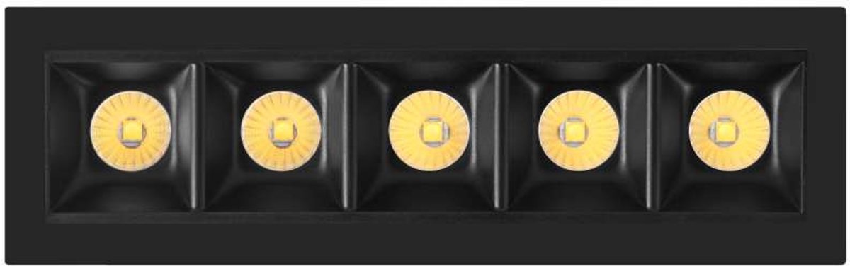 Tram 5 4734 Inbouwspot 5 voudig rand zwart 10W 2700 t/m 6000K - Smart - traploos instelbaar via Tuya App