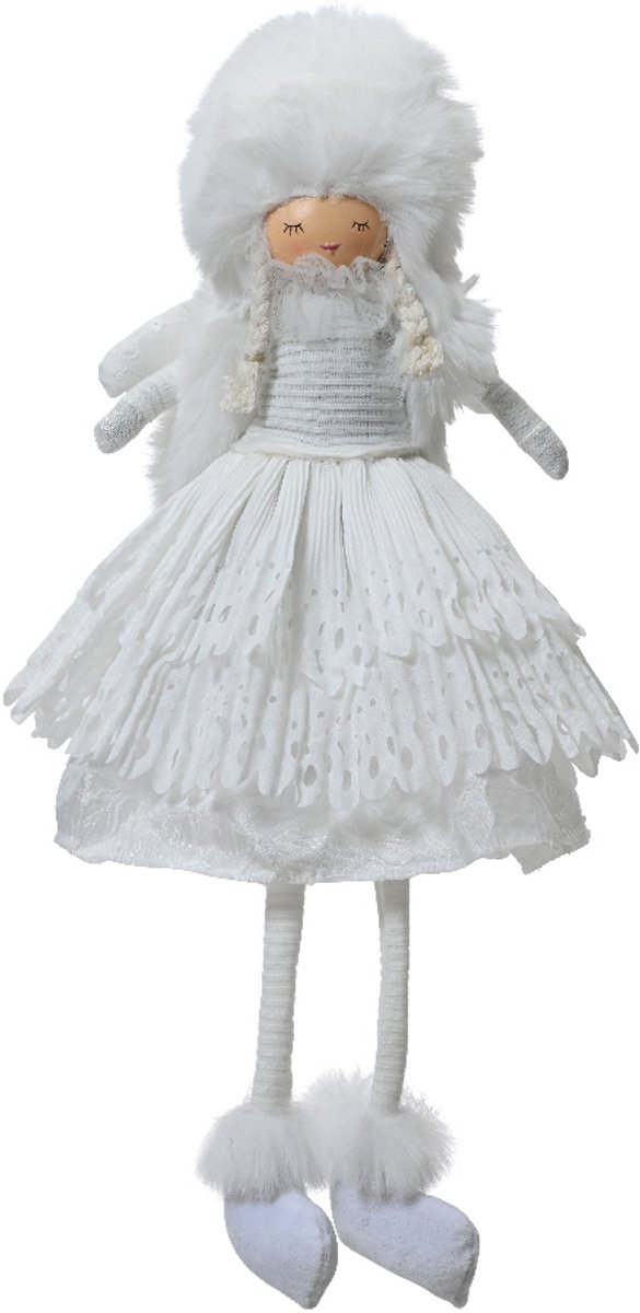 Decoris - Kerstdecoratie Engel – Polyester - Wit - H53 cm