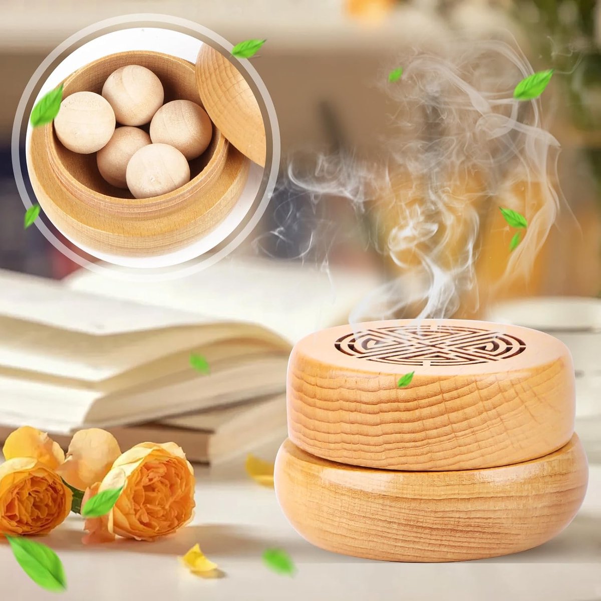 2 Stuks Aromatherapie Diffuser - Houten Diffuser - Essentiële Olie Diffuser - Hout - Aromatherapie Anti-Muggen Aromatherapie Olie Diffuser - Kamergeur - Huismeubilair - Vluchtig - Geur Diffuser - 7 x 7 x 4 cm - Natuurlijke Houtkleur — cadeau in Wonen & Interieur - foto 3