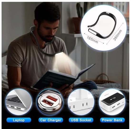 Leeslamp, oplaadbare leeslamp, oogbescherming en traploze dimfunctie, leeslamp, flexibele hals, voor lezen, breien, kamperen van Merkloos — afbeelding 4