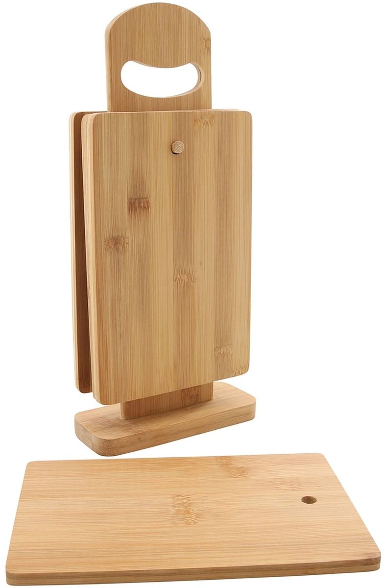 Cookinglife Snijplank Organic - Bamboe Plankenset - 5-Delig Met Houder - Bamboo Cutting Board - Bamboe Bruin - Duurzaam Onderhoudsarm 32,5 x 14 cm
