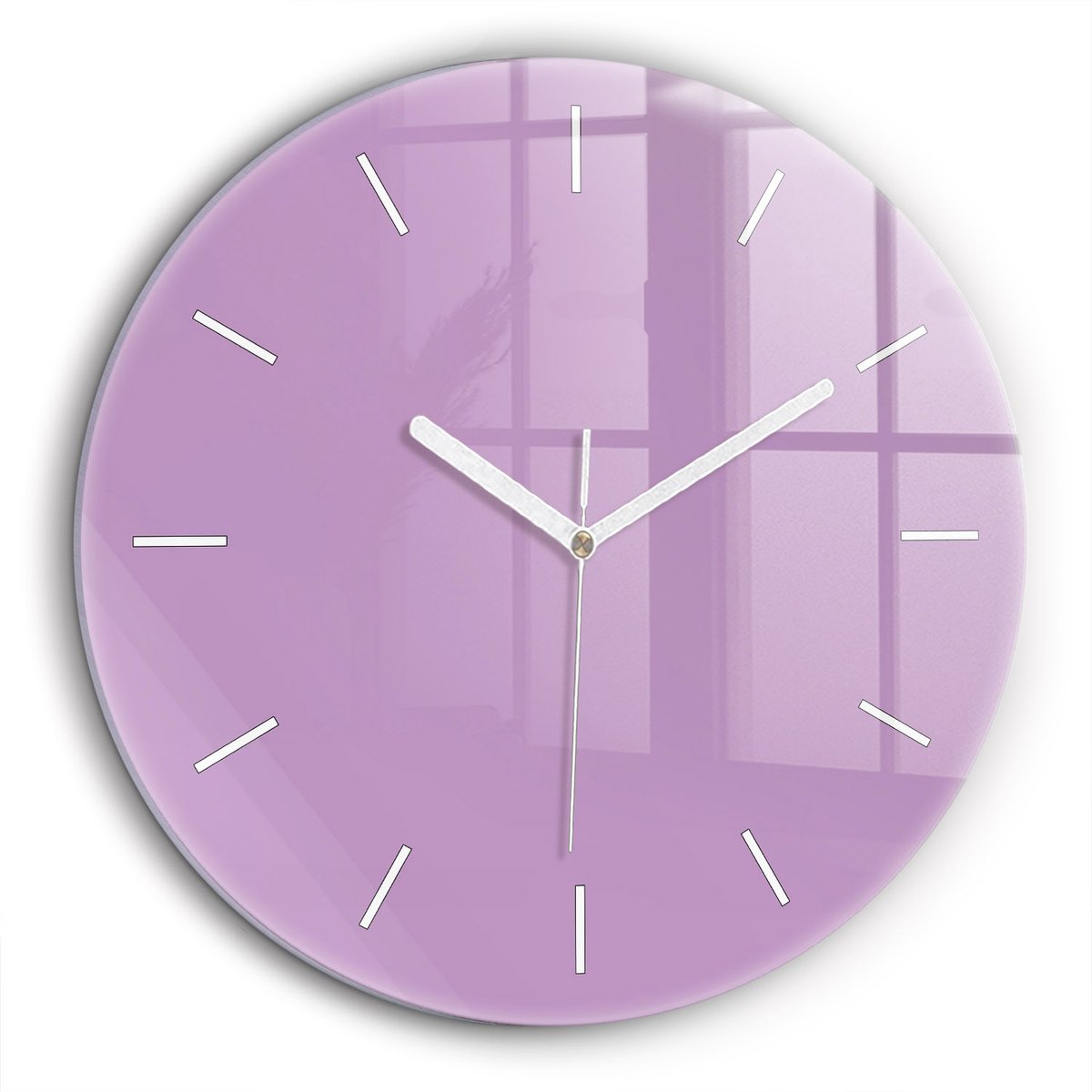 Wallfluent Wandklok - Lila Ronde Glas Klok - 60 cm x 60 cm - Lila Wandklok - Witte Handen - Wandklok Zonder Cijfers - Stille Wandklok Slaapkamer - Ronde Glazen Klok - Minimalistisch Wandklok - Ronde Glazen Wandklok
