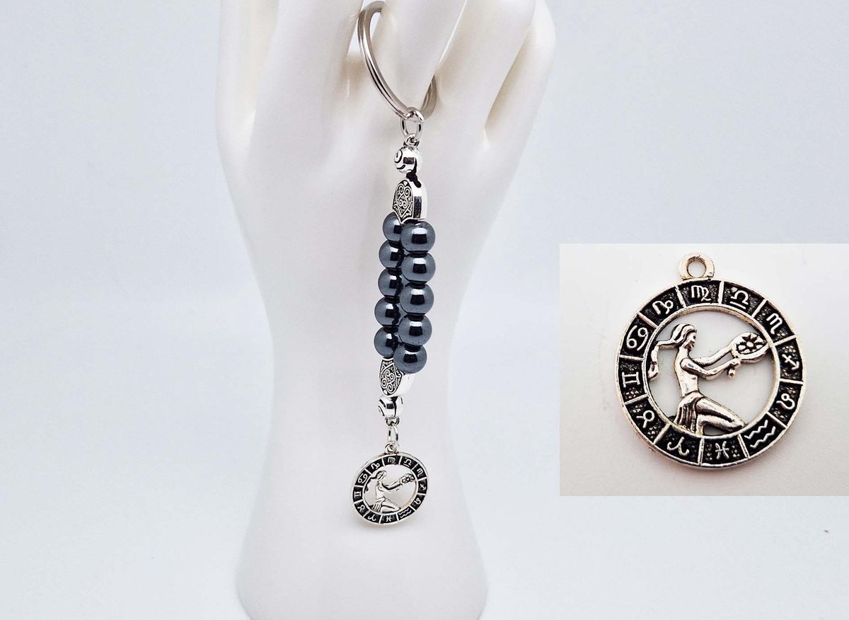 Handgemaakte Natuurstenen Sleutelhanger "Hematiet "- Met metaal hanger - 8 mm diameter van de korrel- Mooie accessoire en decoratie voor de auto-Vaderdag Cadeau -Moderdag Cadeau - Cadeau vrienden