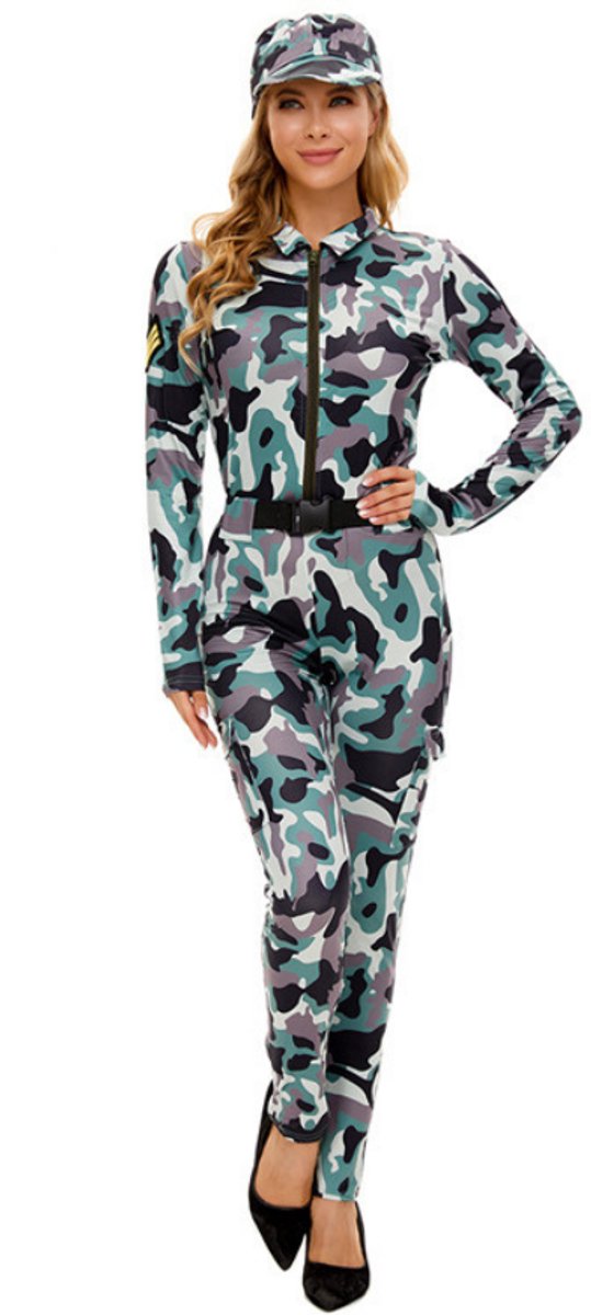 Joya Party® Leger Verkleedpak Dames Camouflage | Sexy Army Jumpsuit met Pet & Riem | Vrouwen Militair Kostuum | Camouflage Militair Verkleed Pak | Carnaval, Halloween, Themafeest | — afbeelding 10