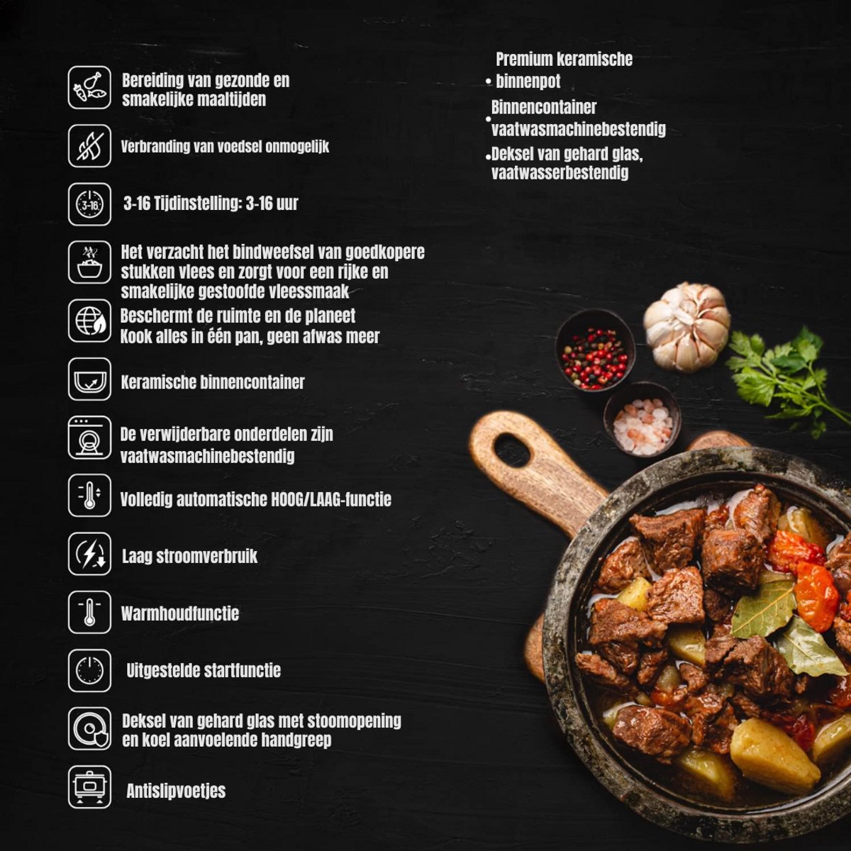 Afbeelding 3 van SCH® Slowcooker met timer - Slowcooker - Crockpot - Zilver - ‎25cm x 32cm x 23cm