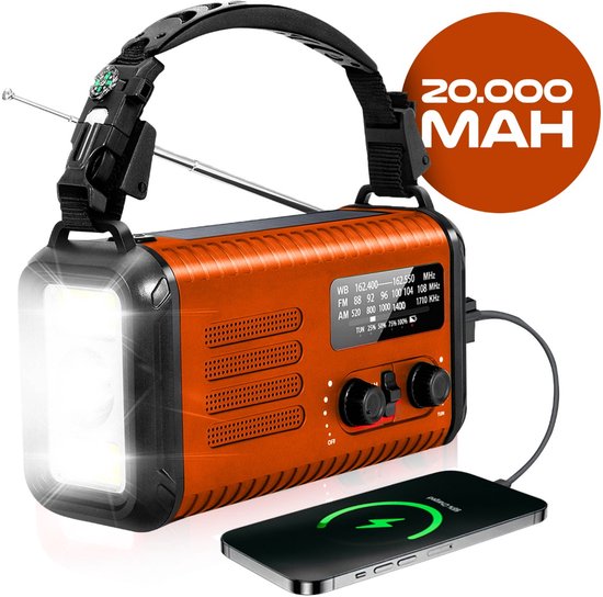 AUTOECHO Noodradio, 1200 mAh, noodlicht, leeslamp, powerbank