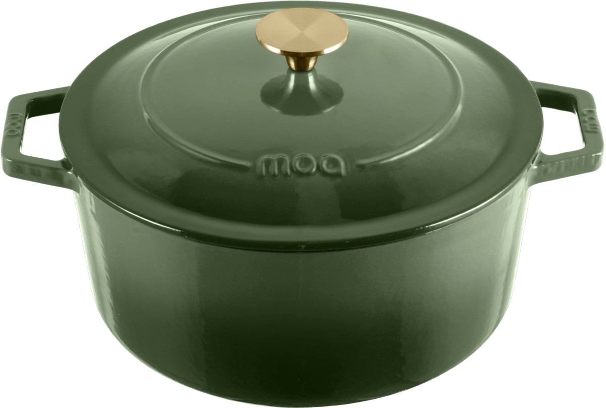 MOA Gietijzeren Braadpan - 5,7L Stoofpot - Voor Alle Warmtebronnen incl. Inductie - Met Deksel - Ø 26cm - Anti-Aanbaklaag - PFAS-vrij - Groen