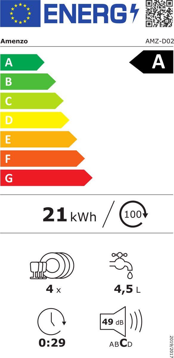 Amenzo® - Mini Vaatwasser - Inclusief App - Energielabel A - 900 Watt - 5 Programma's - Zwart - Afwasmachine - Met Waterreservoir — afbeelding 2