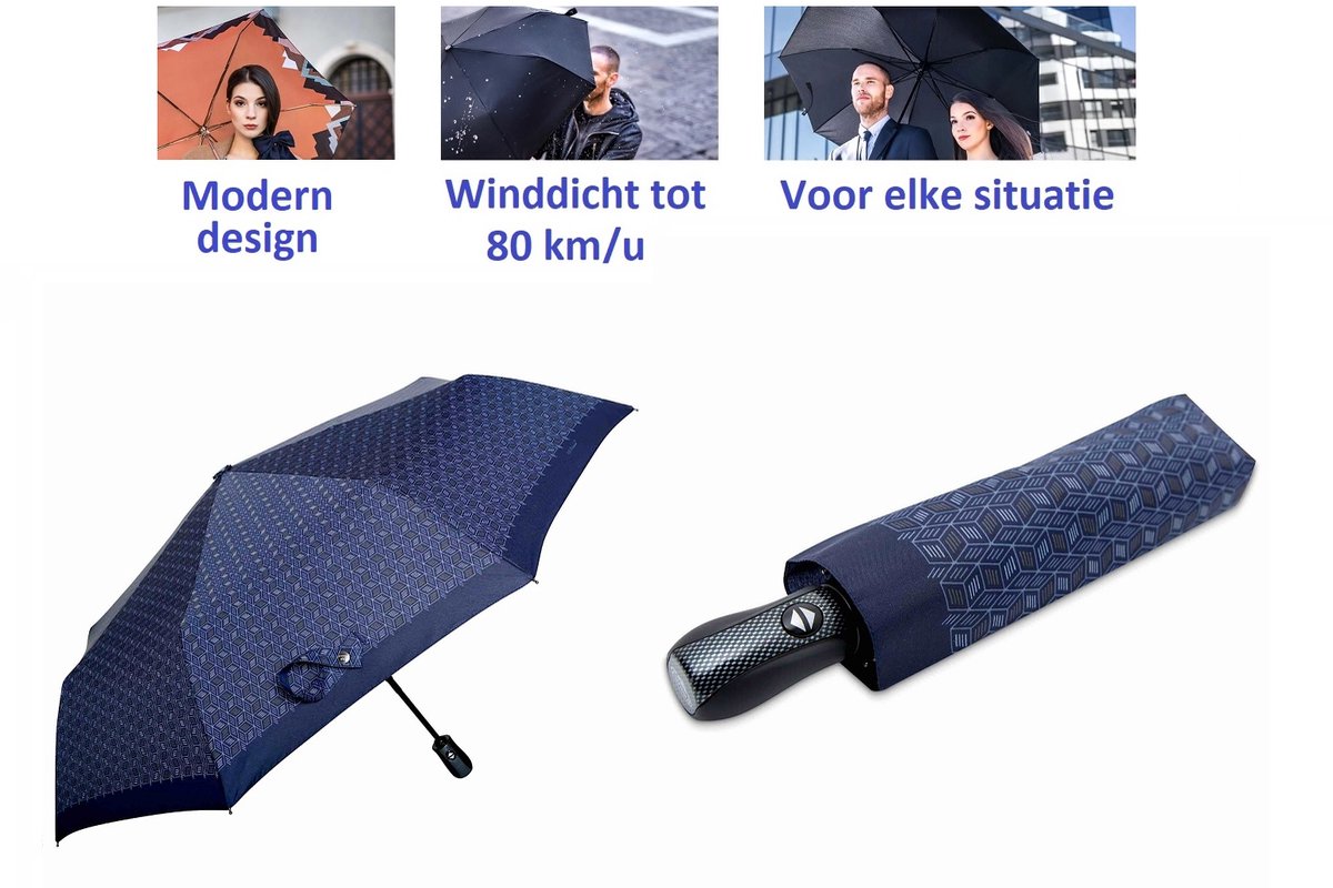 Paraplu voor dames, heren en familie. Automatische open en te sluiten paraplu. Stormparaplu - Winddicht tot 80 km/u. Carbon Steel. Lichtgewicht en Duurzaam - Ø 100 cm. Reisparaplu / Waterdicht / Automatisch / Modern design / Hoge kwaliteit.