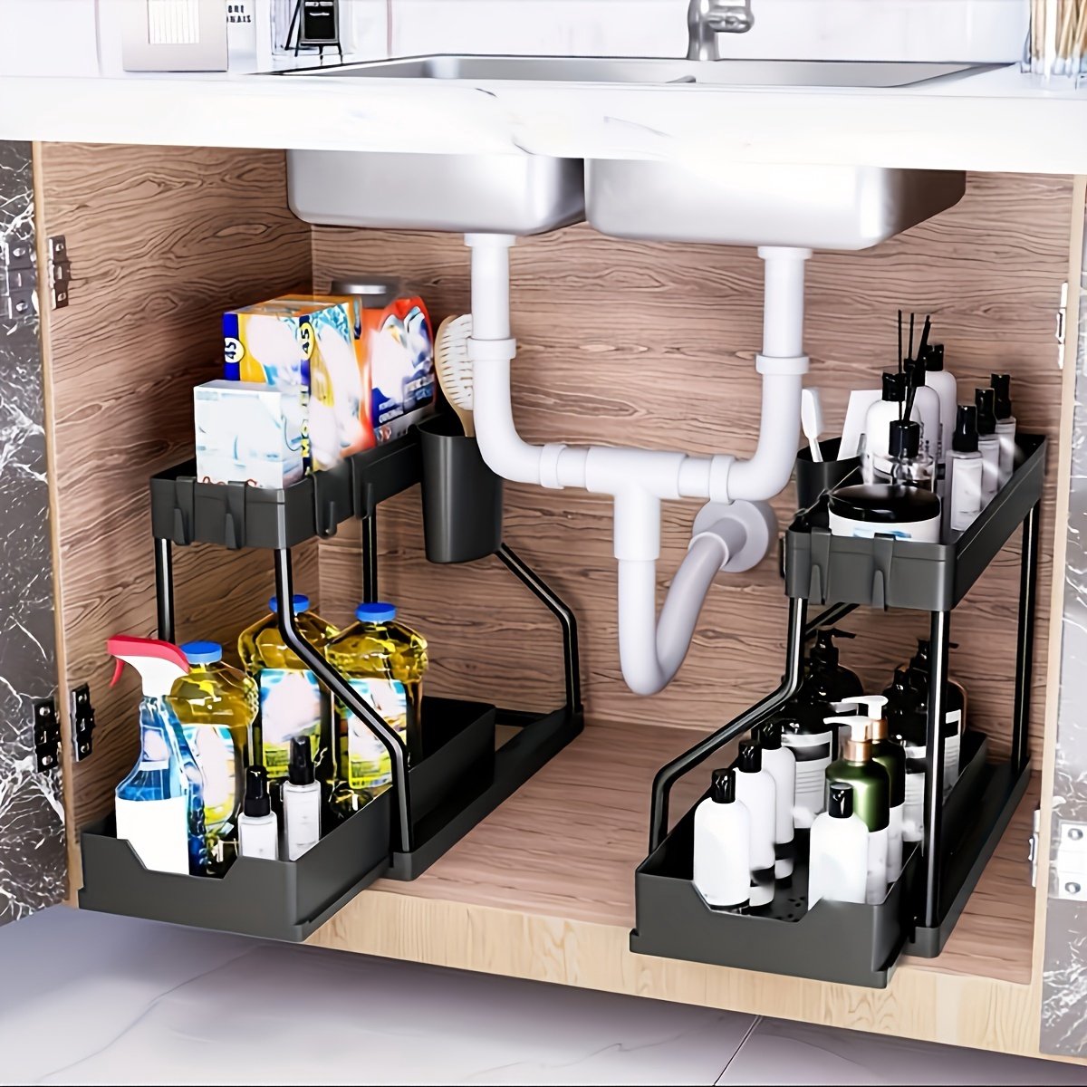 Livé® Uittrekbare Opbergorganizer – 2-laags Lade met Grote Capaciteit – Keuken & Badkamer