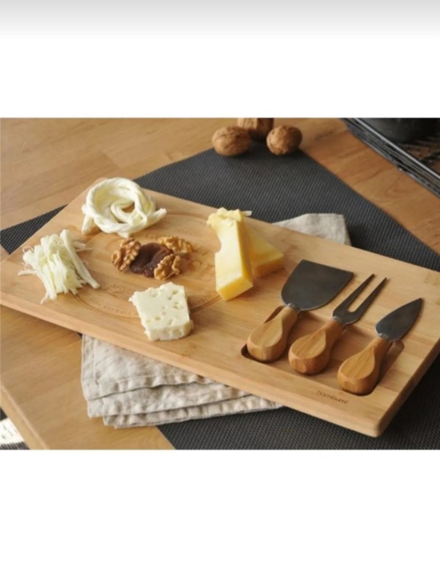 3 stuk - Complete Kaasplank Set – Bamboe Plank met 3 Messen - Perfect voor elke Borrel! — cadeau in Kookcadeaus - foto 5