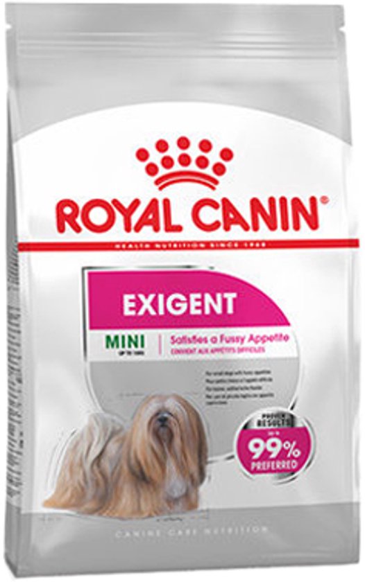 Zak Royal Canin Exigent Mini met foto van een langharige hond.