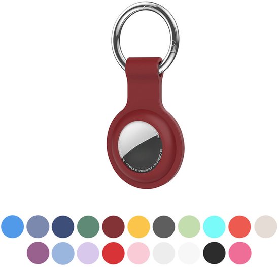 JUALL Sleutelhanger Geschikt voor Apple AirTag - Siliconen Houder, Hoesje, Hanger - Donkerrood