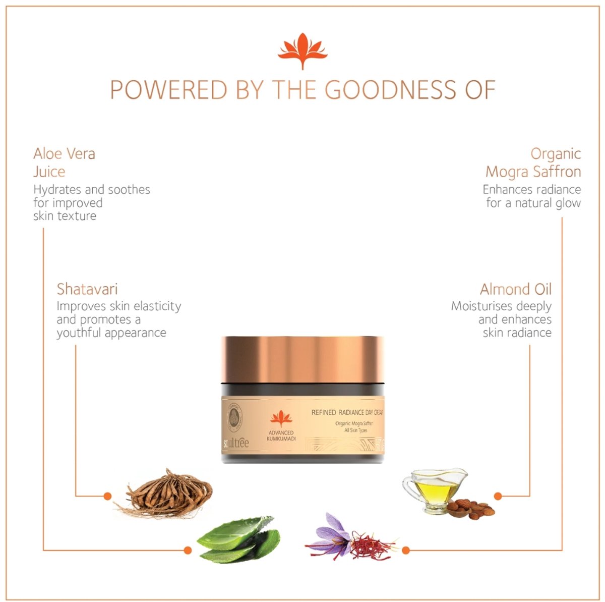 Kumkumadi Dagcrème (Advanced Kumkumadi Refined Radiance Day Cream Organic Mogra Saffron) SoulTree - 50 g