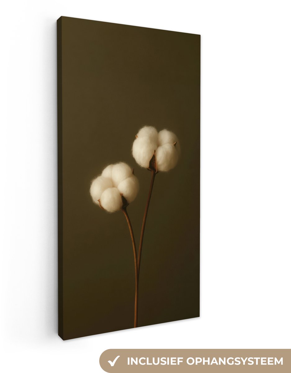 Canvas schilderij 20x40 cm - Wanddecoratie Takken - Katoen - Wit - Bollen - Muurdecoratie