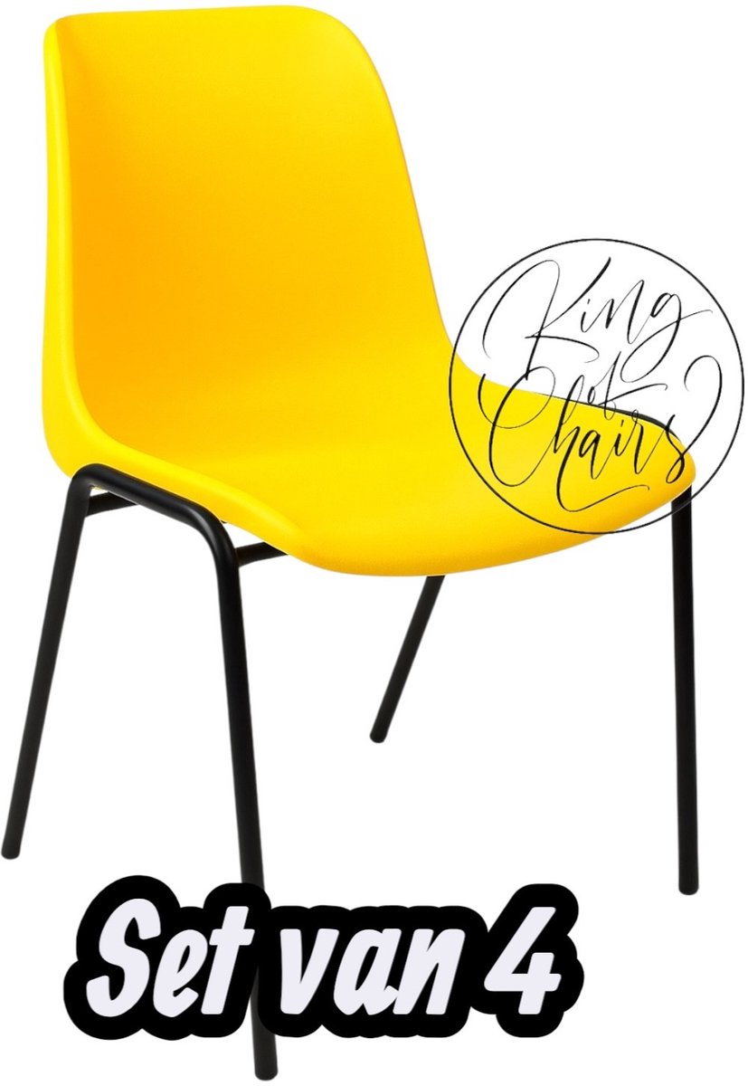 Kantinestoel Helene Geel -set van 4- zwart onderstel kantinestoel stapelstoel kuipstoel vergaderstoel tuinstoel kantine stoel stapel stoel tuin stoel kantinestoelen stapelstoelen kuipstoelen arenastoel schoolstoel bezoekersstoel Everardo