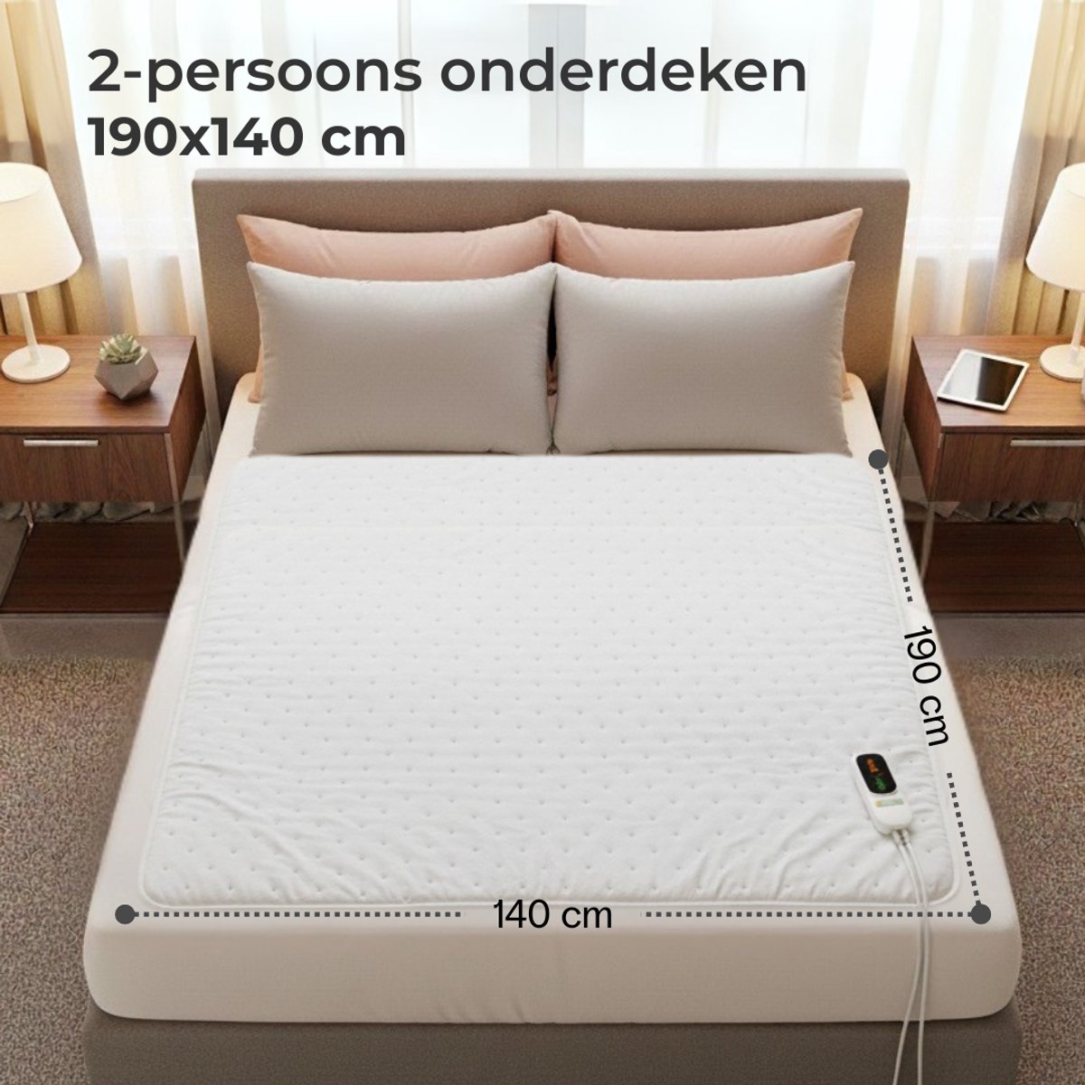 CoolHome UB26 Elektrische Onderdeken- 2 Persoons – 190x140 cm – 6 Warmtestanden - Dual zone– Timer & Oververhittingsbeveiliging - Extra zacht - Wit – foto 5