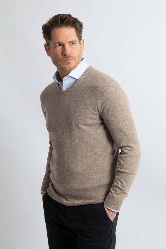 Pull Steppin' Out col V en laine mérinos marron clair - Taille S - Homme - Pulls