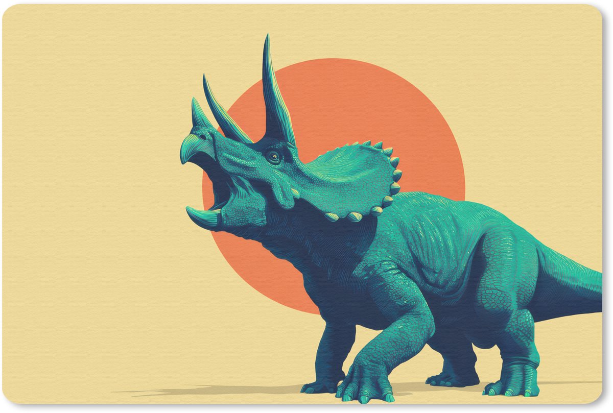 Muismat 27x18 cm - Mousepad Triceratops - Cirkel - Oranje - Hoorns - Muismatten