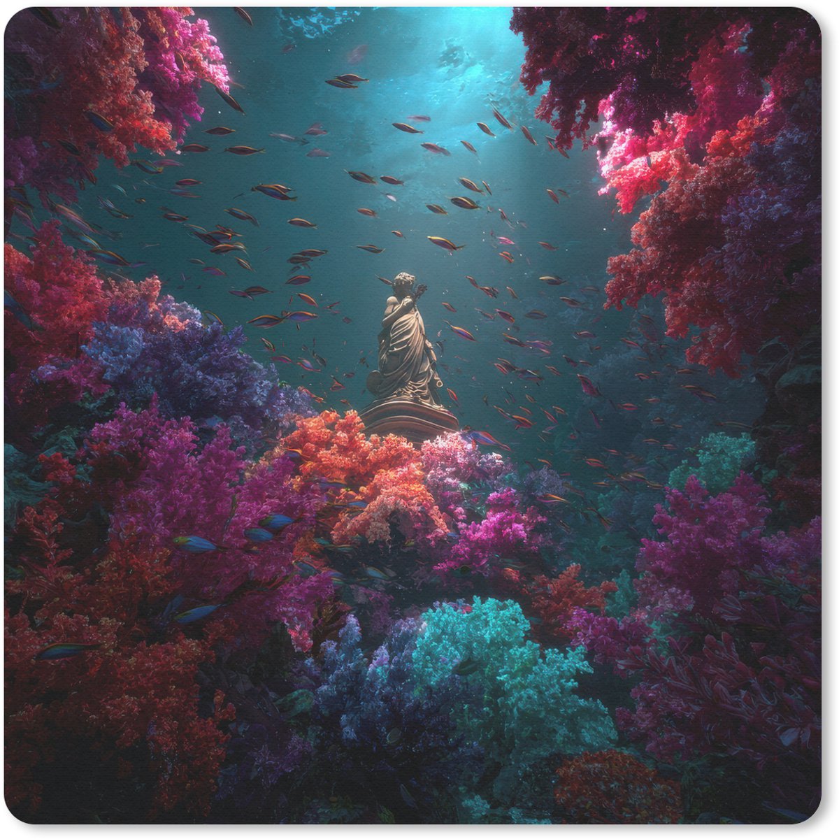 Muismat 30x30 cm - Mousepad Standbeeld - Zeebodem - Koraal - Kleurrijk - Muismatten