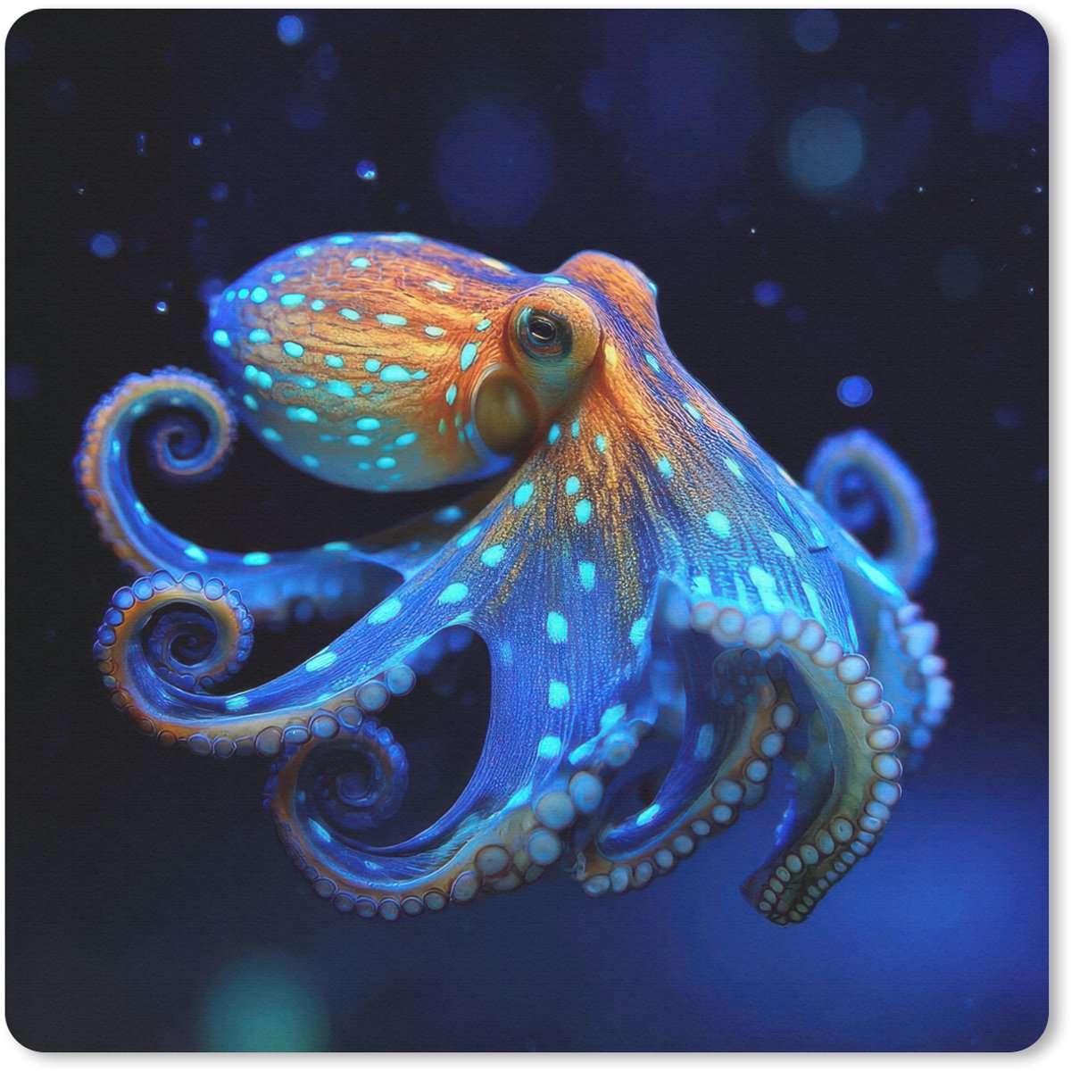 Muismat 20x20 cm - Mousepad Octopus - Stippen - Blauw - Zee - Muismatten