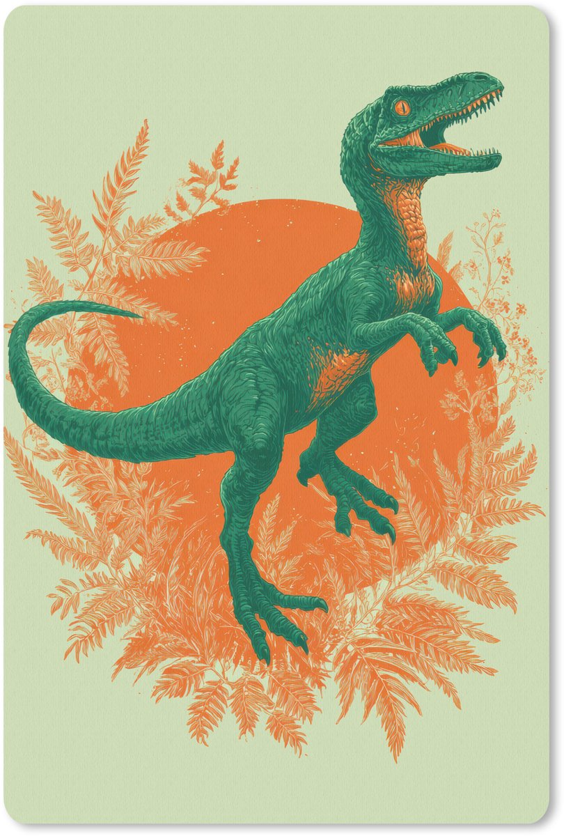 Muismat 18x27 cm - Mousepad Dinosaurus - Groen - Planten - Cirkel - Muismatten