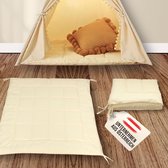 Speelmat Tipi-mat Met Linten 120 X 120 Cm [4 Cm Dik] Gevoerde Vloermat Voor Speeltent Speelhuis Zachte Vierkante Speeldeken Voor Kinderen Gewatteerde Inlay Onderlegger Om Te Binden Helder Wit